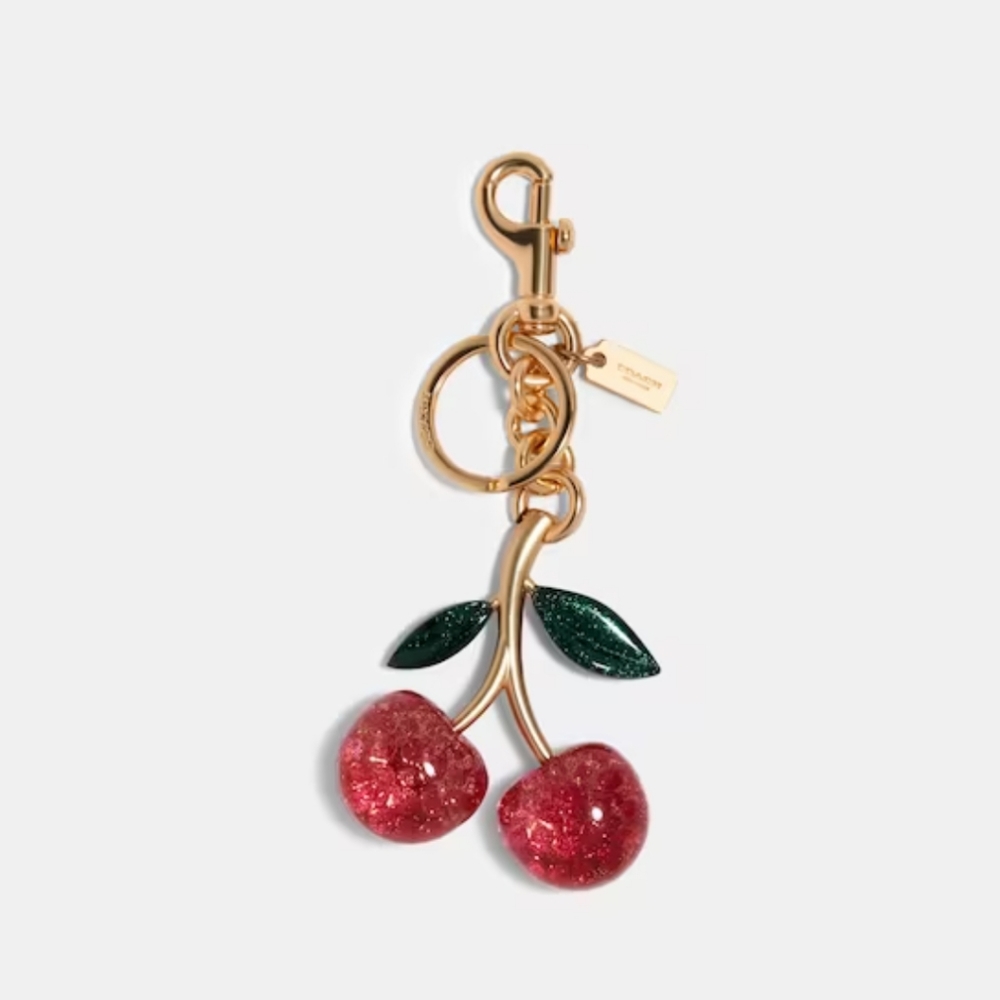New! Coach Signature Cherry Bag Charm in Gold/Pink Multi 🩷